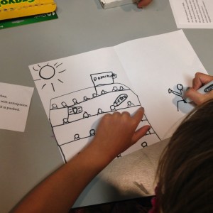 Kids respond to Matt's art with baseball illustrations of their own, Photo credit: Sujei Lugo